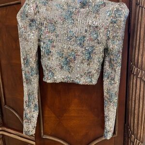 Nookie Sequin Floral Blouse - Silver and Blue